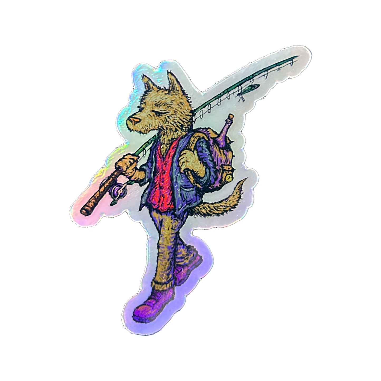 We Walk Cat Fishing Holographic Sticker