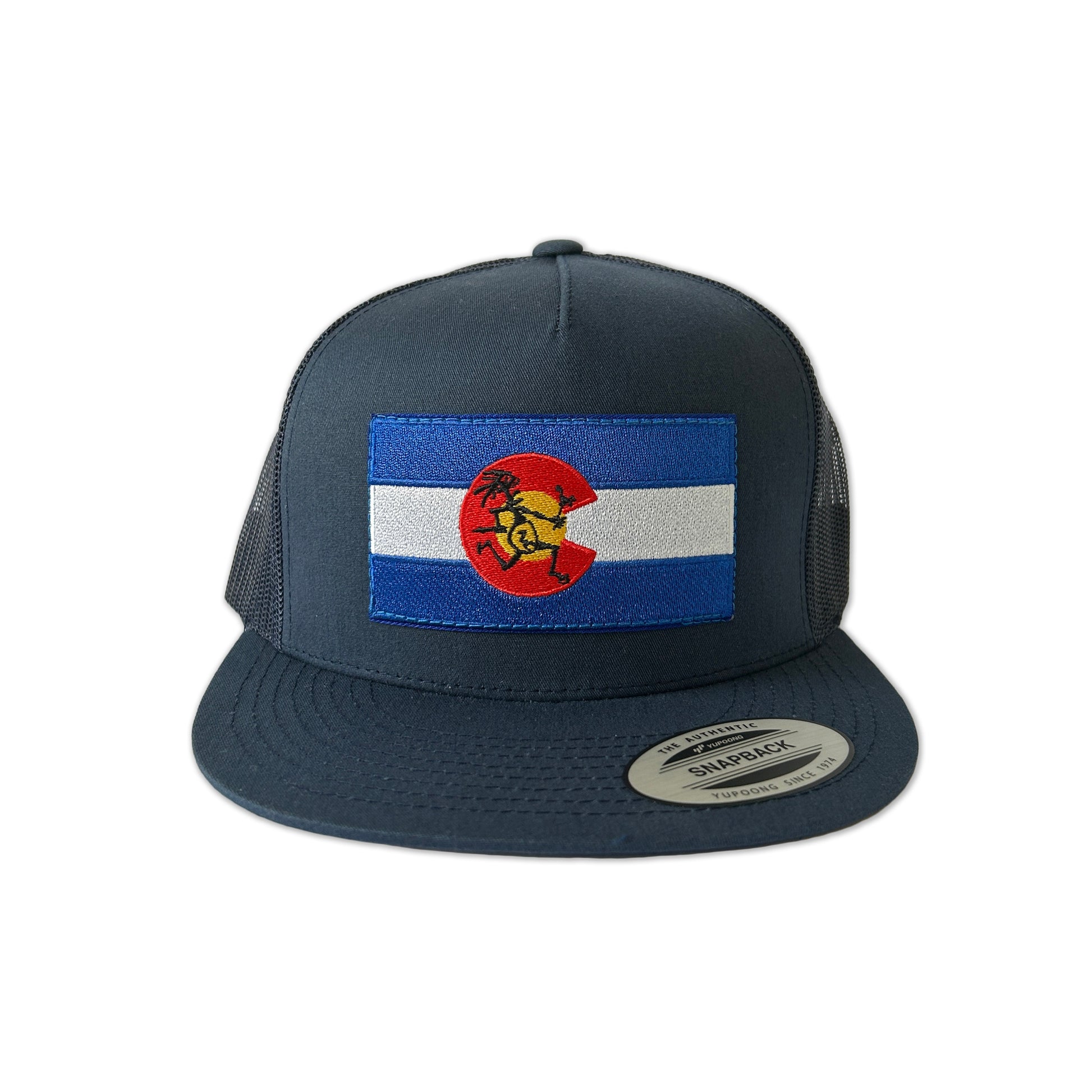 The front of the Widespread Panic Colorado Note Eater Flag Hat, flat version