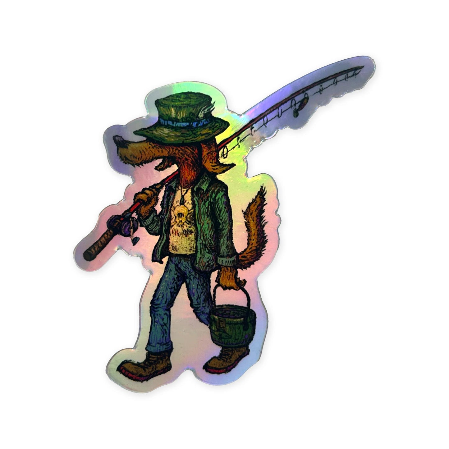 We Walk Dog Fishing Holographic Sticker